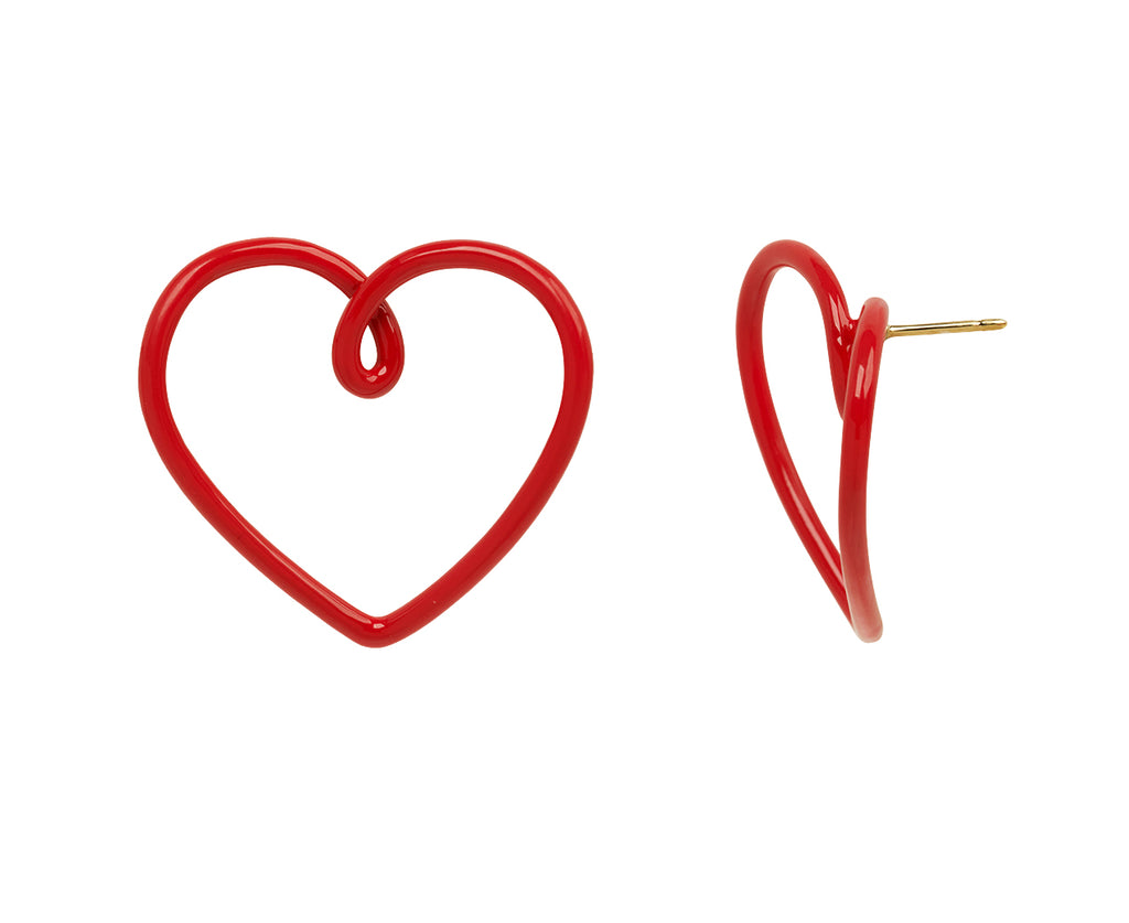 Red Enamel Big Heart Stud Earrings