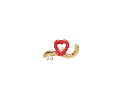 Red Heart Loop and Diamond SINGLE Stud Earring