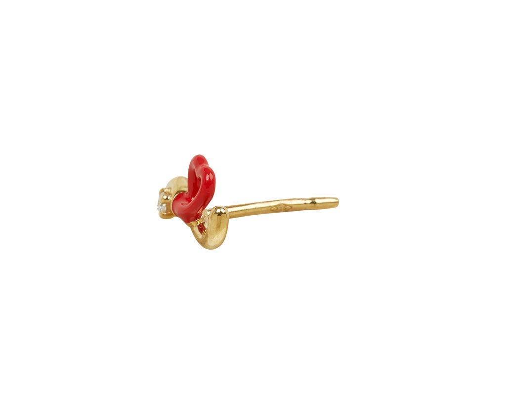 Red Heart Loop and Diamond SINGLE Stud Earring
