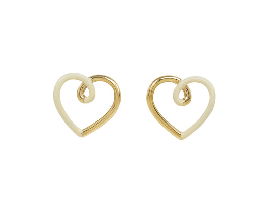 Panna Enamel and Gold Heart Stud Earrings