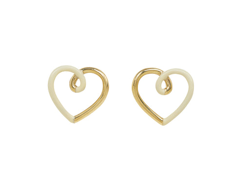 Panna Enamel and Gold Heart Stud Earrings