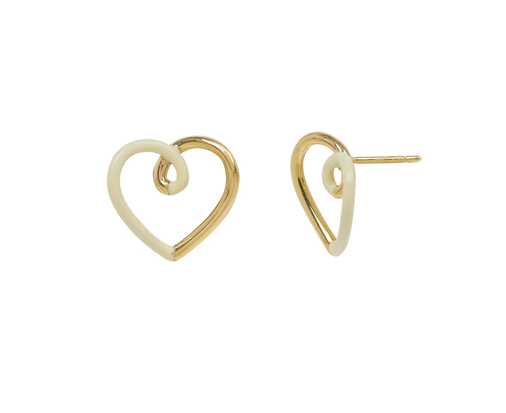 Panna Enamel and Gold Heart Stud Earrings
