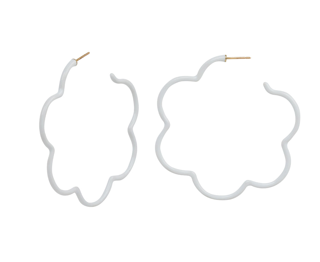 Bea Bongiasca White Enamel Flower Hoop Earrings - Closeup
