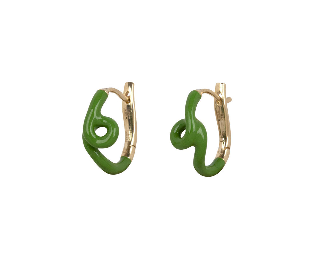 Pistachio Enamel Single Wave Hoop Earrings