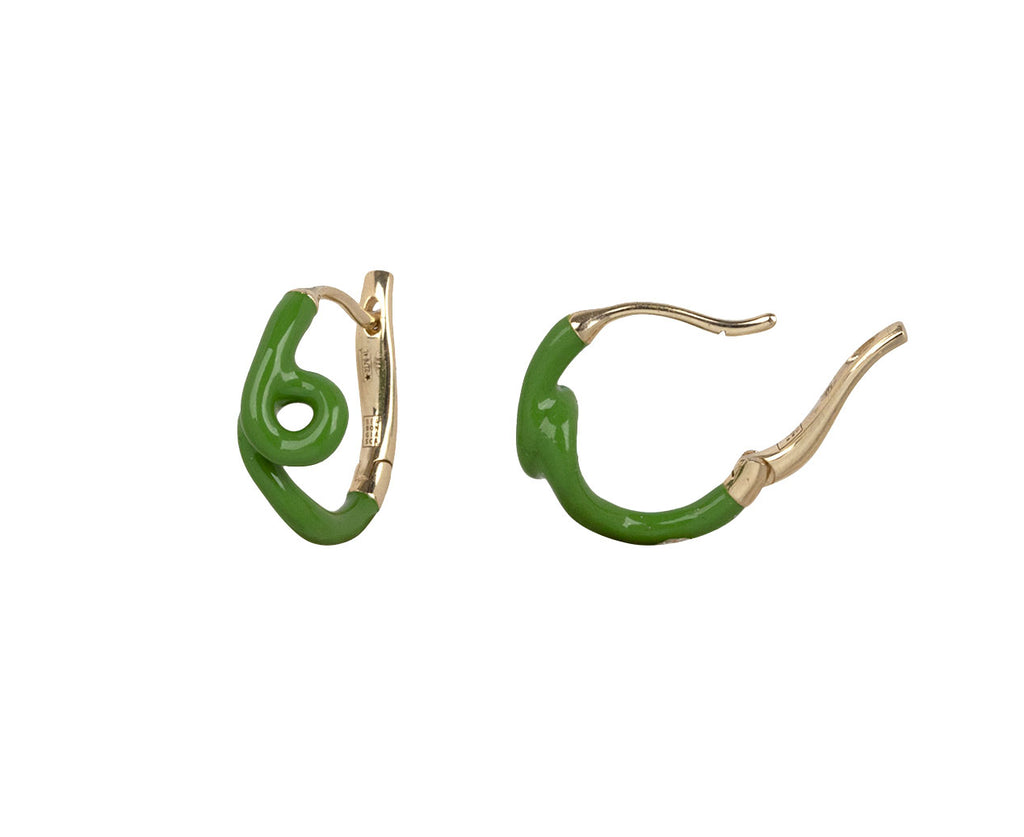 Pistachio Enamel Single Wave Hoop Earrings