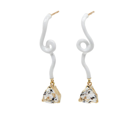 White Enamel Rock Crystal Vine Earrings