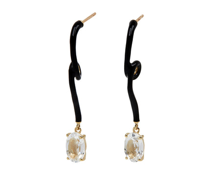 Black Enamel Rock Crystal Vine Drop Earrings