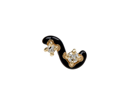 Black Enamel and Double Diamond Mini Loop SINGLE Earring