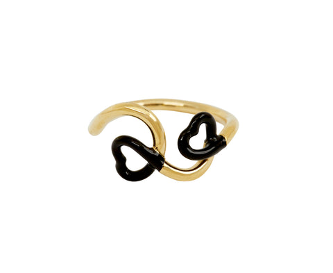Black Enamel Double Heart Ring