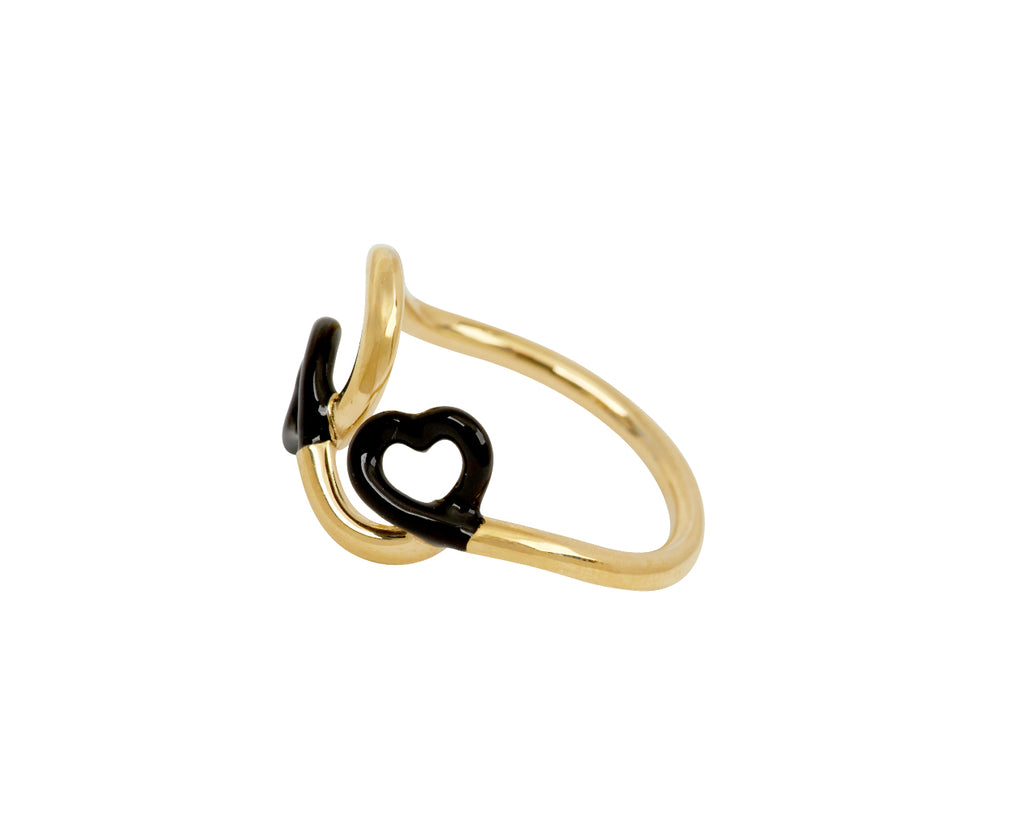 Black Enamel Double Heart Ring