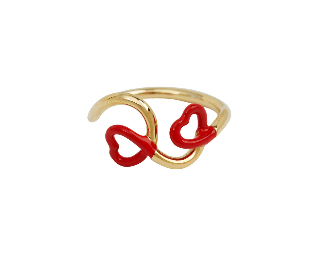 Red Enamel Double Heart Ring