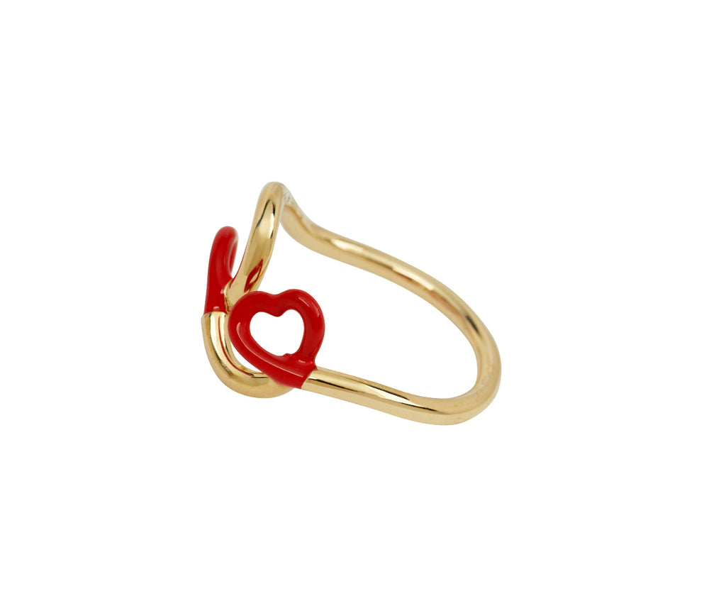 Red Enamel Double Heart Ring