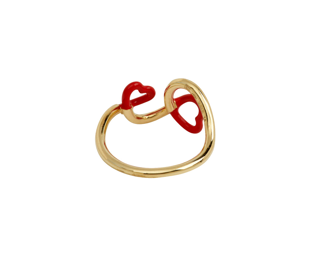 Red Enamel Double Heart Ring
