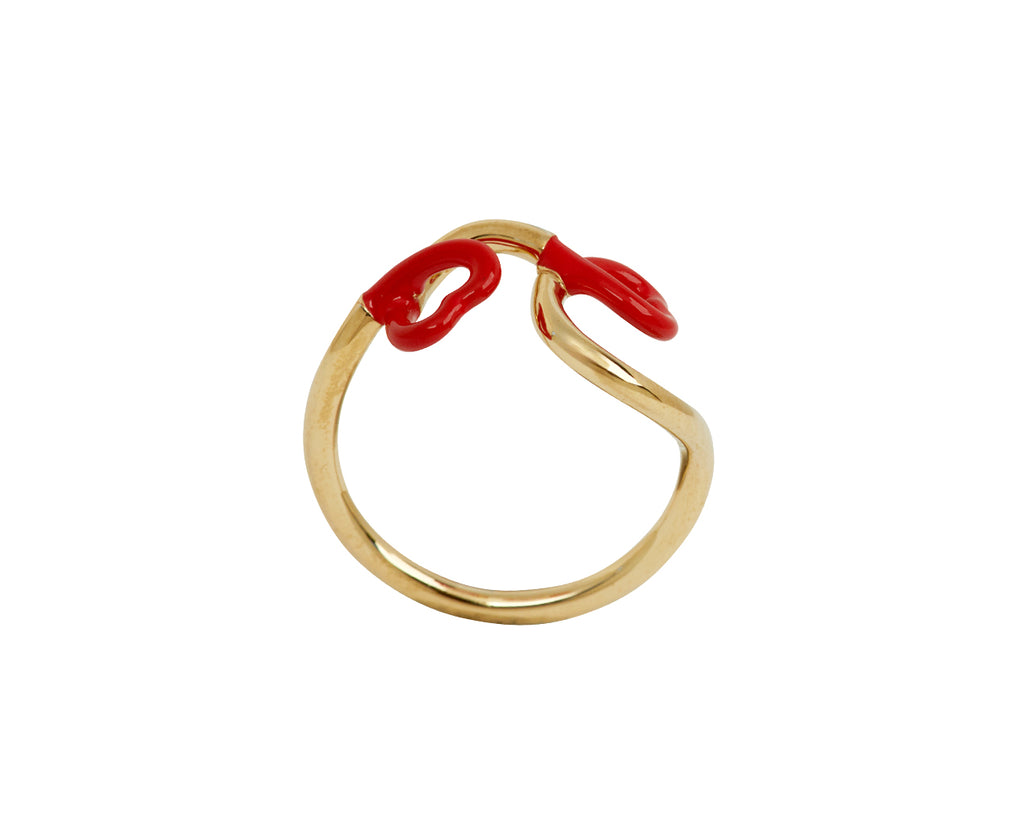 Red Enamel Double Heart Ring
