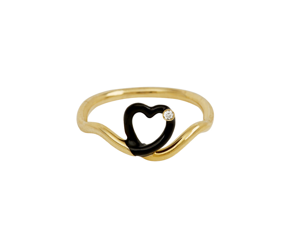 Black Enamel and Diamond Heart Ring