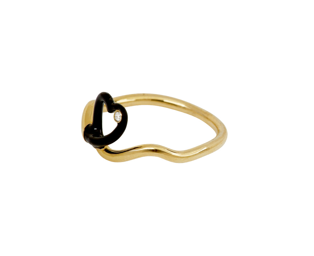 Black Enamel and Diamond Heart Ring