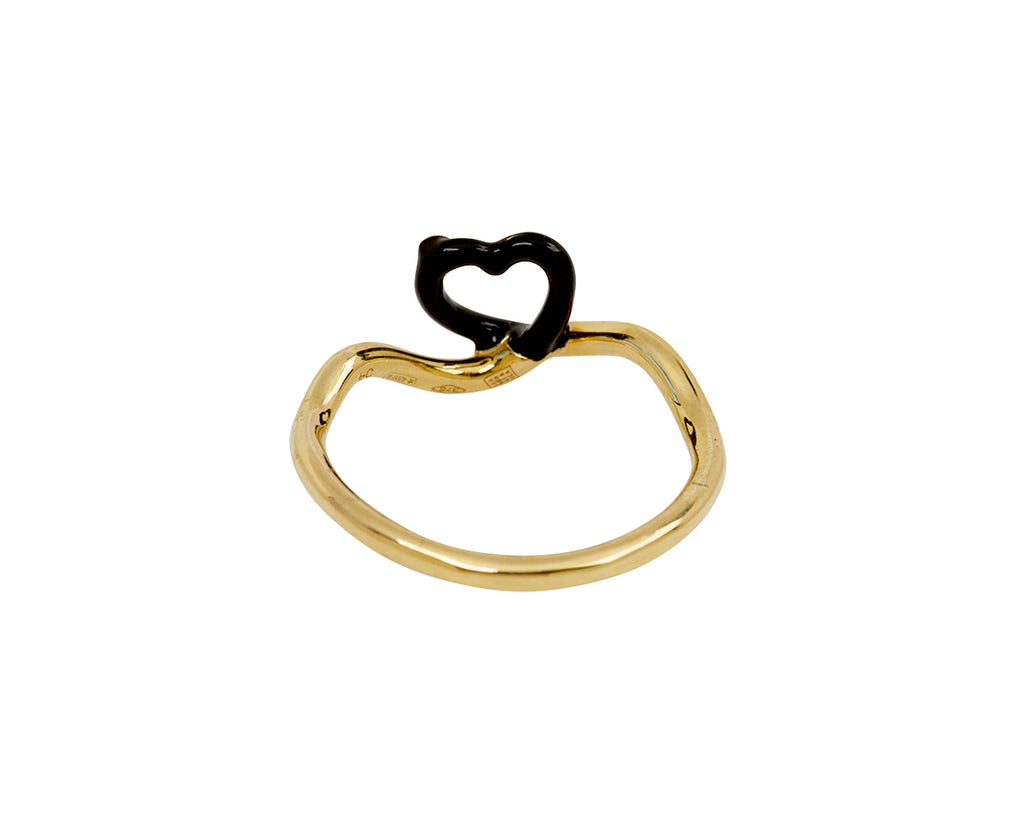 Black Enamel and Diamond Heart Ring