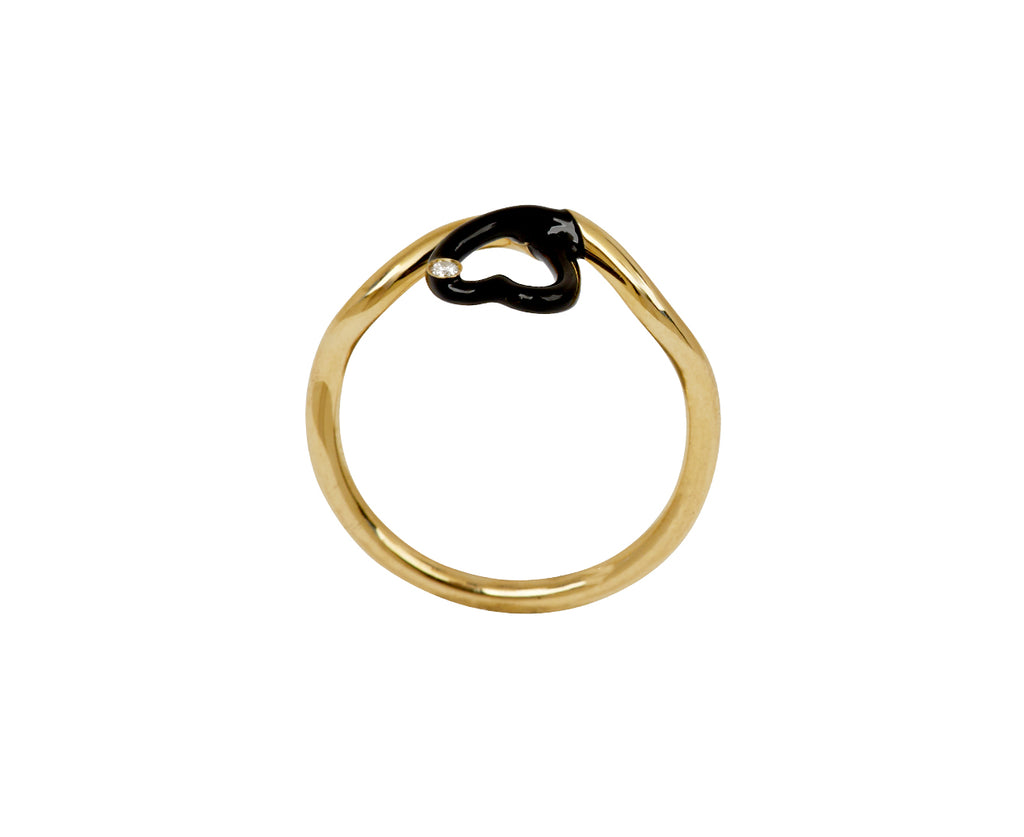 Black Enamel and Diamond Heart Ring