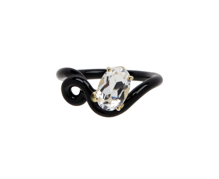 Black Enamel White Topaz Vine Ring