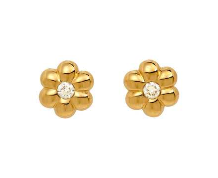 Diamond Flower Puff Stud Earrings