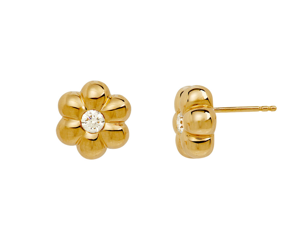 Diamond Flower Puff Stud Earrings