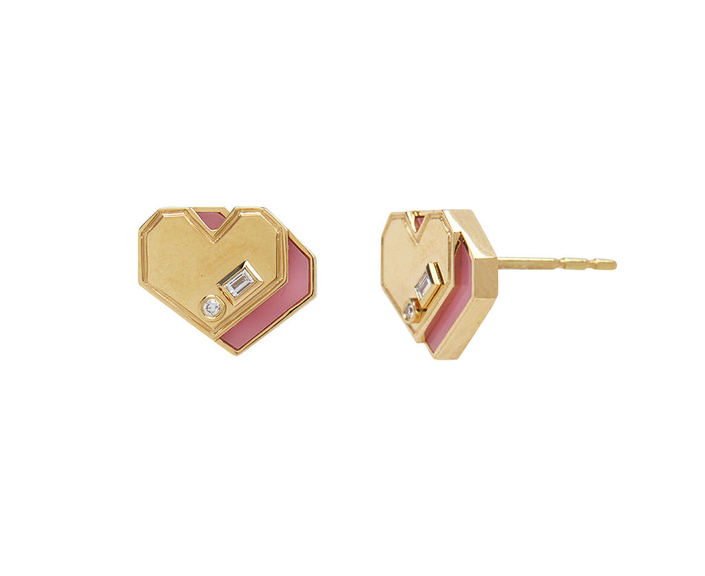 Pink Opal Mini Heart Stud Earrings