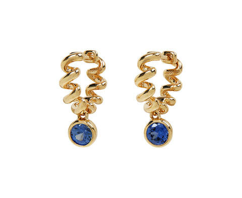 Blue Sapphire Drop Slinkee Hoop Earrings