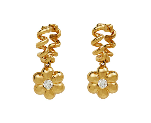 Mini Diamond Flower Puff Drop Earrings