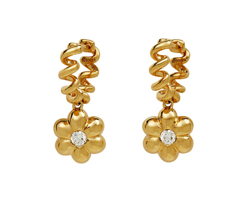 Mini Diamond Flower Puff Drop Earrings