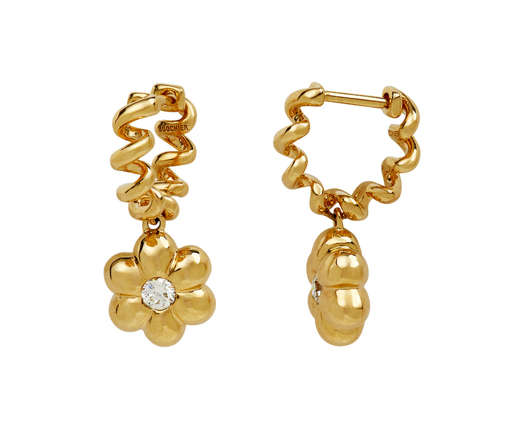 Mini Diamond Flower Puff Drop Earrings