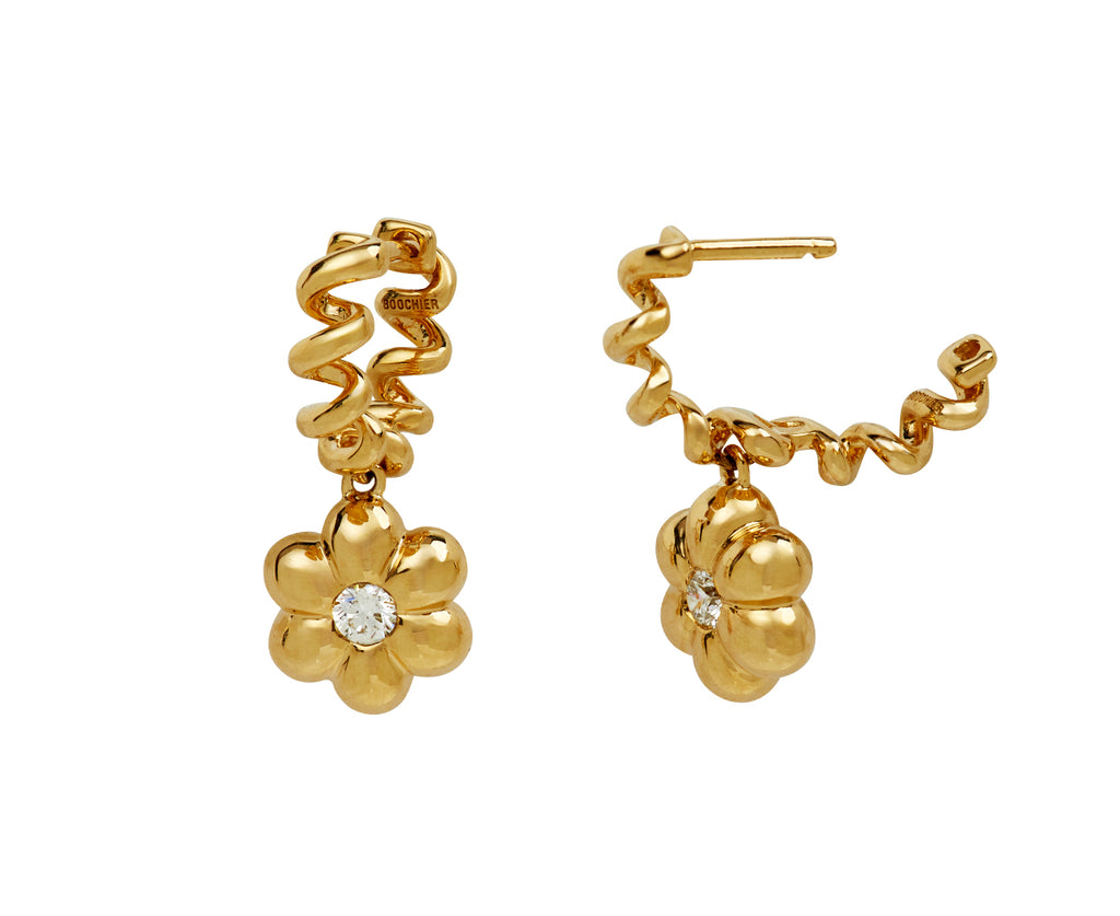 Mini Diamond Flower Puff Drop Earrings