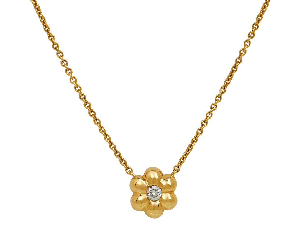 Mini Diamond Flower Puff Pendant Necklace
