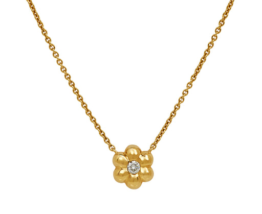 Mini Diamond Flower Puff Pendant Necklace