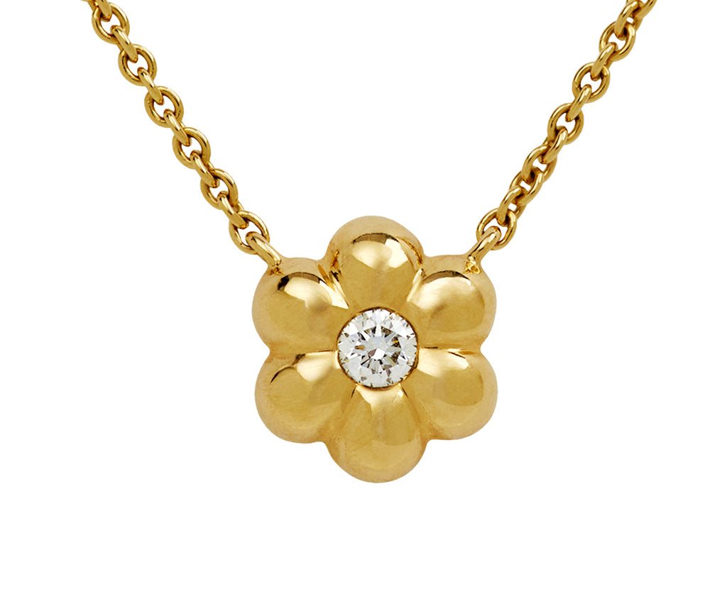 Mini Diamond Flower Puff Pendant Necklace
