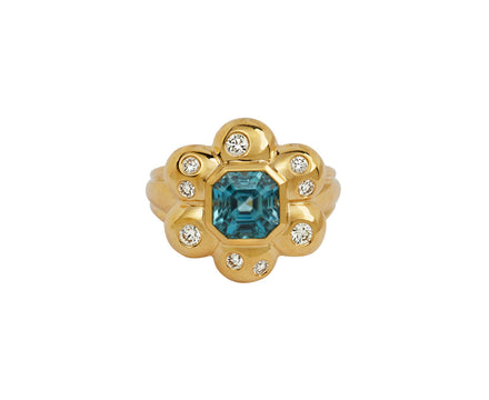 Blue Zircon Flower Puff Ring