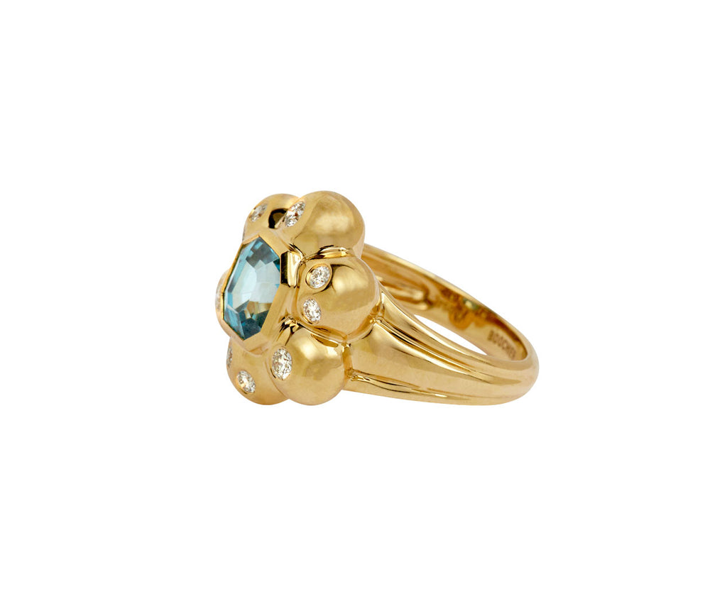 Blue Zircon Flower Puff Ring