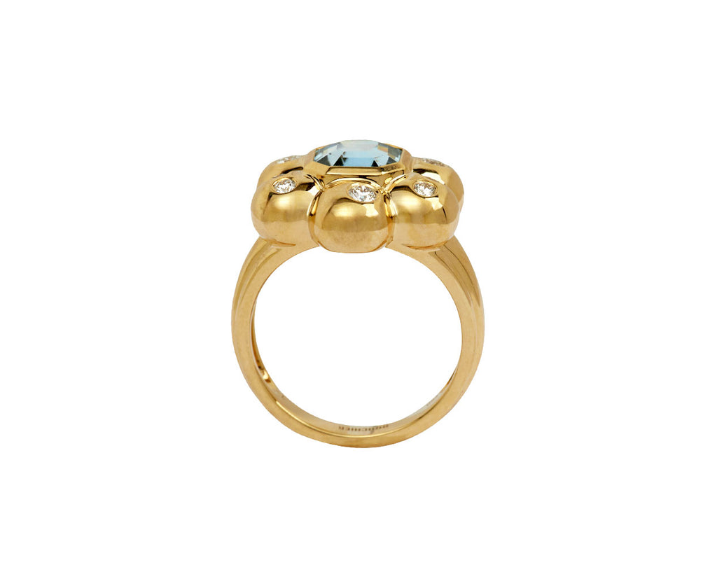 Blue Zircon Flower Puff Ring