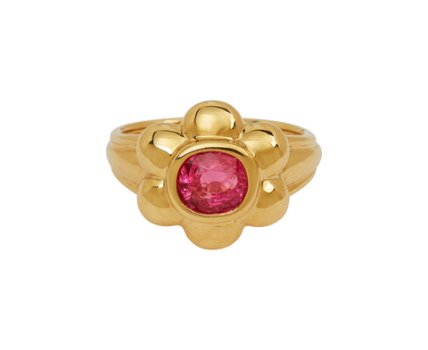 Pink Spinel Flower Puff Bloom Ring