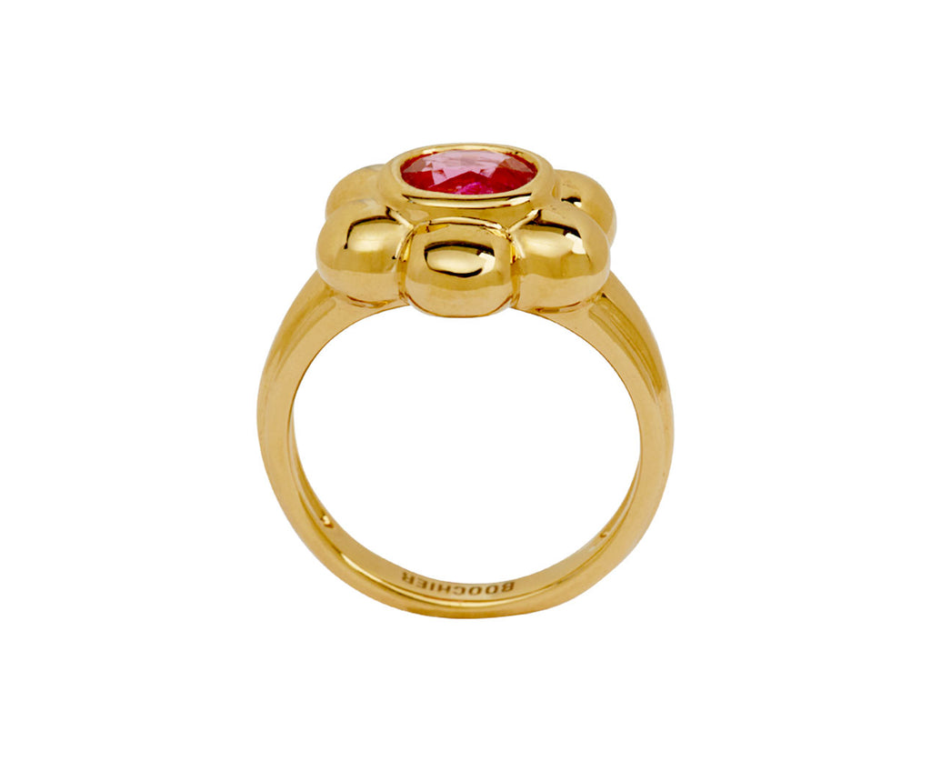 Pink Spinel Flower Puff Bloom Ring
