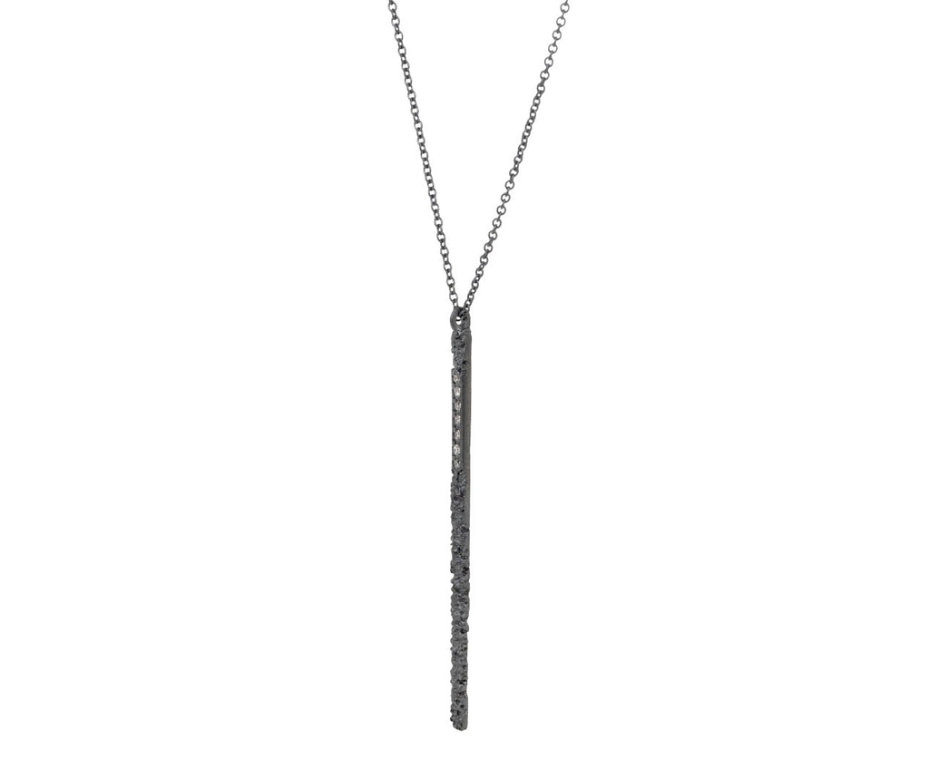Branch Blackened Lava Stick Diamond Pendant Necklace - Angled View