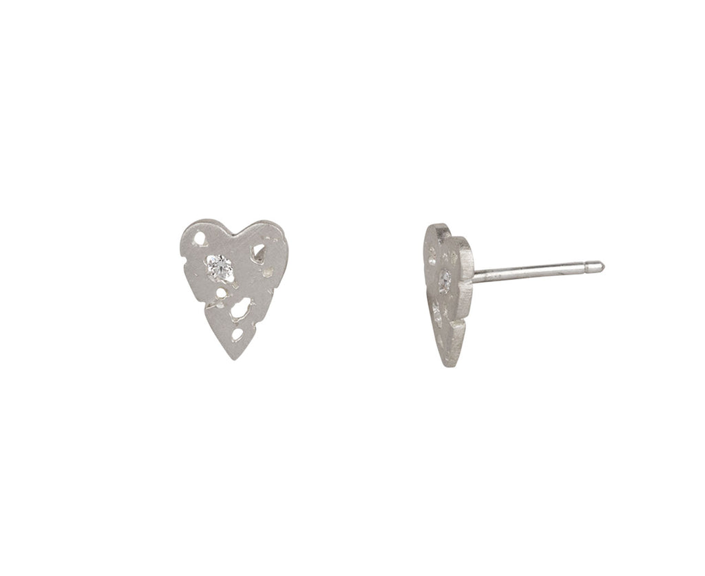 Branch Mini Shadow Heart and Diamond Post Earrings - Side View