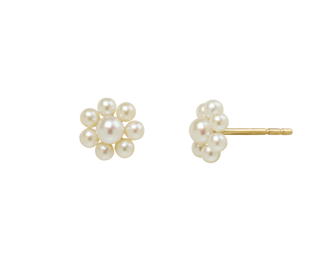 Sophie Bille Brahe Petite Marguerite Pearl Flower Stud Earrings Side View