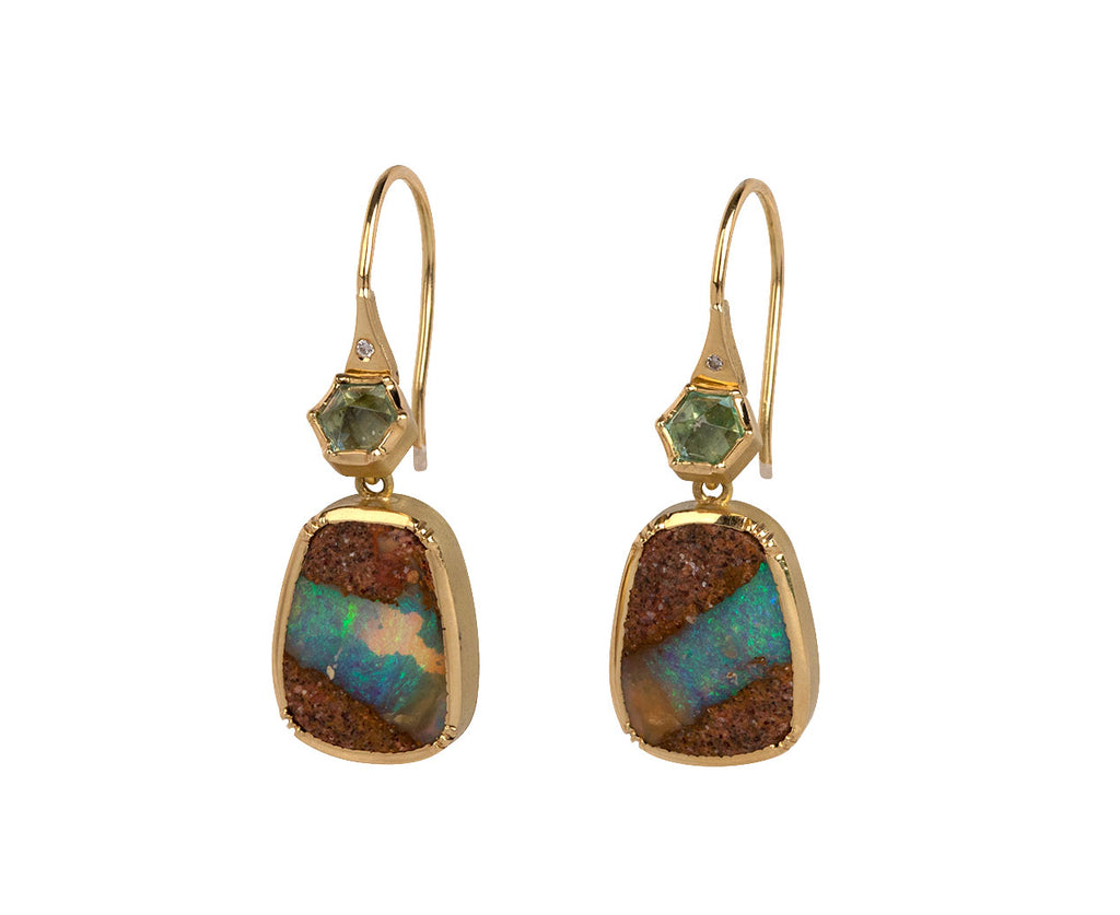 Brooke Gregson Geo Ellipse Wood Opal and Emerald Earrings