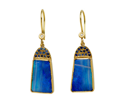 Brooke Gregson Boulder Opal and Sapphire Half Moon Halo Earrings