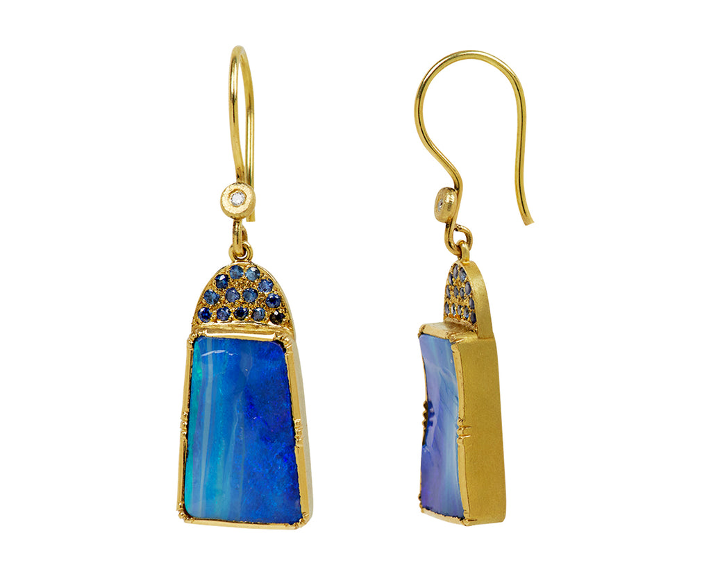 Brooke Gregson Boulder Opal and Sapphire Half Moon Halo Earrings - side