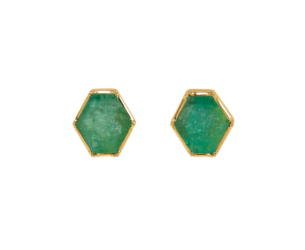 Raw Emerald Hex Stud Earrings