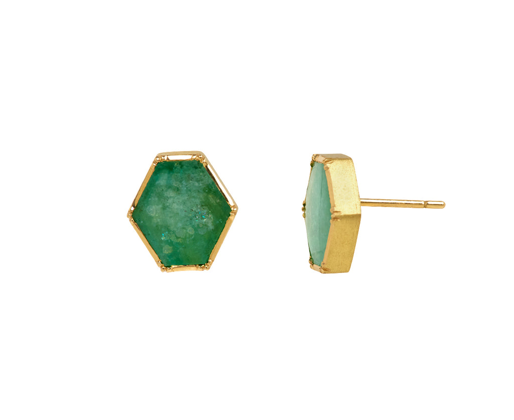 Raw Emerald Hex Stud Earrings