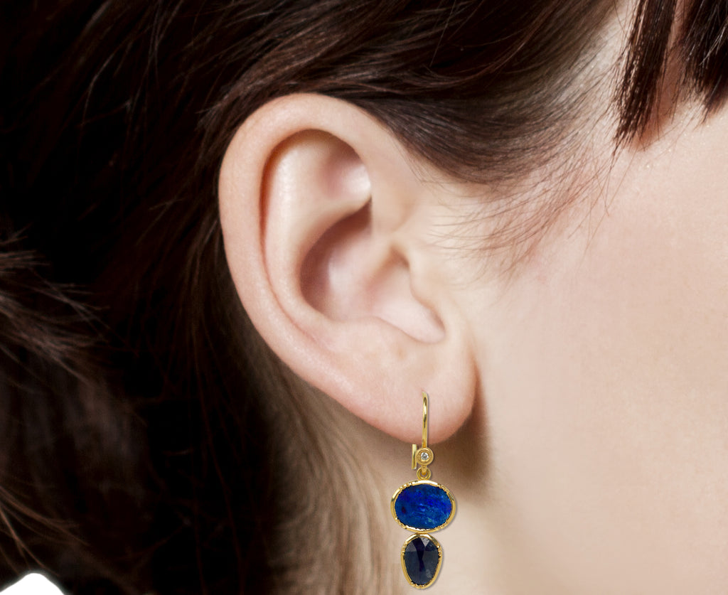 Brooke Gregson Double Orbit Opal and Sapphire Earrings - profile closeup