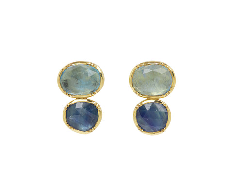 Aquamarine and Blue Sapphire Double Orbit Earrings