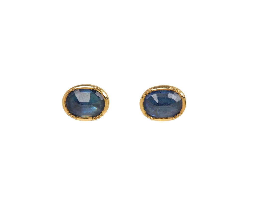 Rose Cut Blue Sapphire Orbit Stud Earrings